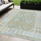 5' X 8' Sage Sky Blue And Copper Tribal Washable Indoor Outdoor Area Rug
