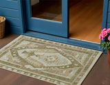 3' X 5' Linen Ivory And Brown Tribal Washable Indoor Outdoor Area Rug