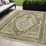 5' X 8' Linen Ivory And Brown Tribal Washable Indoor Outdoor Area Rug