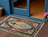 3' X 5' Red Gold And Gray Tribal Washable Indoor Outdoor Area Rug