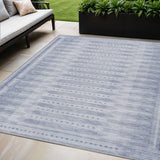 5' X 8' Blue And Ivory Geometric Washable Indoor Outdoor Area Rug