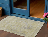 3' X 5' Gold And Beige Medallion Washable Indoor Outdoor Area Rug