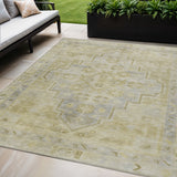 5' X 8' Gold And Beige Medallion Washable Indoor Outdoor Area Rug