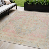 5' X 8' Pink And Ivory Medallion Washable Indoor Outdoor Area Rug