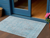 3' X 5' Sky Blue And Gray Medallion Washable Indoor Outdoor Area Rug