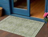 3' X 5' Artichoke Green And Gray Geometric Washable Indoor Outdoor Area Rug