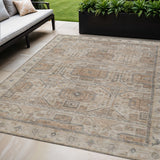 5' X 8' Beige And Brown Geometric Washable Indoor Outdoor Area Rug