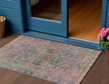 3' X 5' Orange And Teal Blue Geometric Washable Indoor Outdoor Area Rug