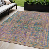 5' X 8' Orange And Teal Blue Geometric Washable Indoor Outdoor Area Rug