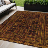 5' X 8' Rust And Gold Geometric Washable Indoor Outdoor Area Rug