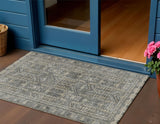3' X 5' Pewter And Beige Geometric Washable Indoor Outdoor Area Rug