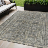 5' X 8' Pewter And Beige Geometric Washable Indoor Outdoor Area Rug