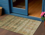 3' X 5' Artichoke Green And Rust Floral Washable Indoor Outdoor Area Rug