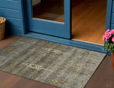 3' X 5' Pewter And Gold Floral Washable Indoor Outdoor Area Rug