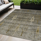 5' X 8' Pewter And Gold Floral Washable Indoor Outdoor Area Rug