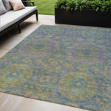 5' X 8' Blue And Green Medallion Washable Indoor Outdoor Area Rug