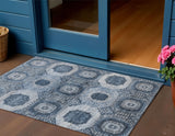 3' X 5' Blue And Ivory Medallion Washable Indoor Outdoor Area Rug