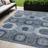 5' X 8' Blue And Ivory Medallion Washable Indoor Outdoor Area Rug