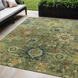 5' X 8' Artichoke Green Rust And Gold Floral Medallion Washable Indoor Outdoor Area Rug