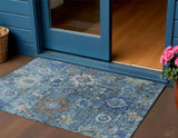 3' X 5' Blue Rust And Gray Floral Medallion Washable Indoor Outdoor Area Rug