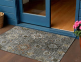 3' X 5' Pewter Beige And Gray Floral Medallion Washable Indoor Outdoor Area Rug
