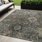 5' X 8' Pewter Beige And Gray Floral Medallion Washable Indoor Outdoor Area Rug