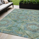 5' X 8' Green And Pale Aqua Moroccan Washable Indoor Outdoor Area Rug