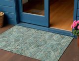3' X 5' Sage And Teal Blue Moroccan Washable Indoor Outdoor Area Rug
