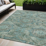 5' X 8' Sage And Teal Blue Moroccan Washable Indoor Outdoor Area Rug