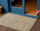 3' X 5' Beige And Orange Floral Washable Indoor Outdoor Area Rug