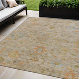 5' X 8' Beige And Orange Floral Washable Indoor Outdoor Area Rug