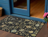 3' X 5' Black And Gold Floral Washable Indoor Outdoor Area Rug