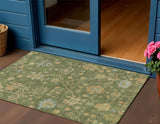 3' X 5' Fern Green And Gold Floral Washable Indoor Outdoor Area Rug