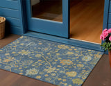 3' X 5' Navy Blue And Gold Floral Washable Indoor Outdoor Area Rug