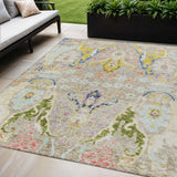 5' X 8' Beige Gold And Fern Green Floral Washable Indoor Outdoor Area Rug