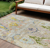 8' X 10' Beige Gold And Fern Green Floral Washable Indoor Outdoor Area Rug