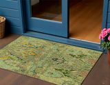3' X 5' Green Gold And Pink Floral Washable Indoor Outdoor Area Rug