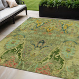 5' X 8' Green Gold And Pink Floral Washable Indoor Outdoor Area Rug