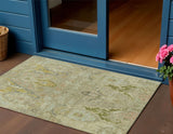 3' X 5' Khaki Gold And Beige Floral Washable Indoor Outdoor Area Rug