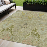 5' X 8' Khaki Gold And Beige Floral Washable Indoor Outdoor Area Rug