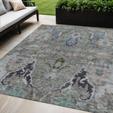 5' X 8' Pewter Blue And Gray Floral Washable Indoor Outdoor Area Rug