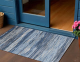 3' X 5' Blue Gray And Silver Abstract Washable Indoor Outdoor Area Rug