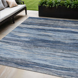 5' X 8' Blue Gray And Silver Abstract Washable Indoor Outdoor Area Rug