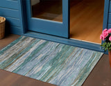 3' X 5' Teal Blue Khaki And Taupe Abstract Washable Indoor Outdoor Area Rug