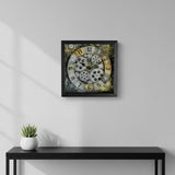 11" Black Gold And Silver Metal Silent Skeleton Distressed Exposed Gear Square Wall Clock