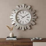 19" Silver And Clear Mirrored Glass And Heavy Duty Plastic Silent Analog Sunburst Wall Clock