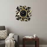 22" Gold Silver And Black Metal Silent Analog Butterfly Round Wall Clock