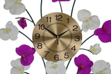 30" Purple White And Gold Metal Silent Analog Floral Novelty Wall Clock