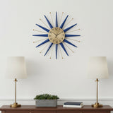 27" Blue And Gold Metal Silent Analog Starburst Wall Clock