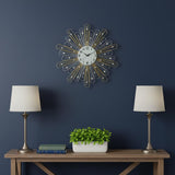 27" Gold Silver And Metal And Faux Crystals Silent Analog Sunburst Wall Clock